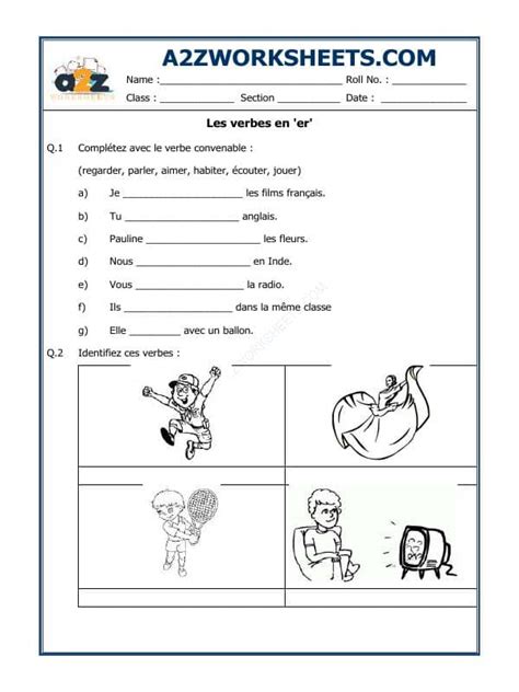 A2zworksheetsworksheet Of French Worksheet Les Verbes En Er French Language