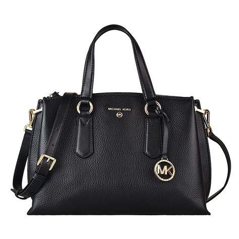 Mk Michael Kors Emma Md金字logo荔枝紋牛皮拉鍊雙磁扣手提斜背包黑 手提包兩用包 Yahoo奇摩購物中心