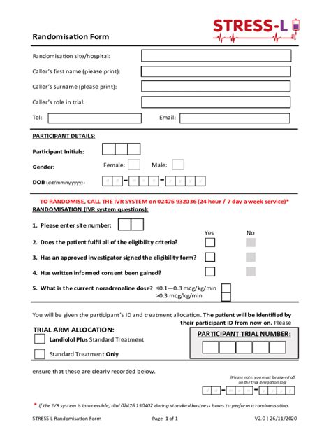 Fillable Online Warwick Ac Randomisation Form Fax Email Print Pdffiller