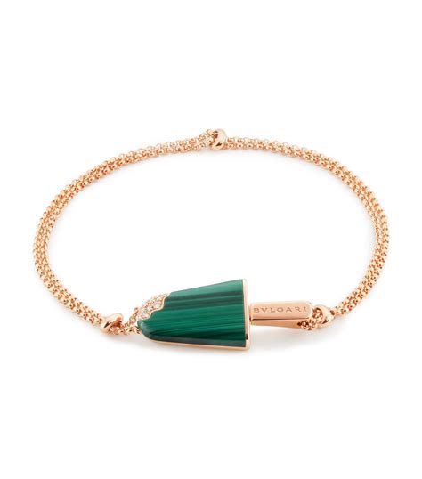 Bvlgari Rose Gold Malachite And Diamond Gelati Bracelet Harrods Us