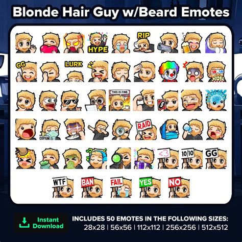 Blonde Hair Guy With Beard Twitch Emotes Mega Bundle For Streaming Youtube Emotes Discord
