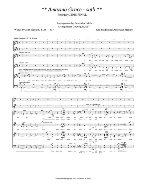 Amazing Grace Satb Sheet Music For Soprano Alto Tenor Choral