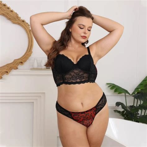 Plus Size Lingerie Set For Women High Waist Lace Bra And Panty Set Strap Bralette Bodystocking