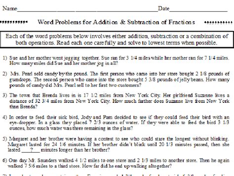 Fraction Word Problems Addition And Subtraction Teaching Resources