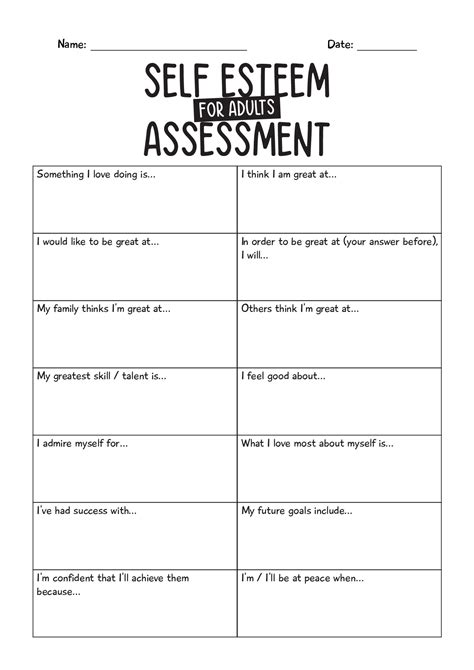 Free Printable Self Esteem Worksheets For Adults Printable Templates