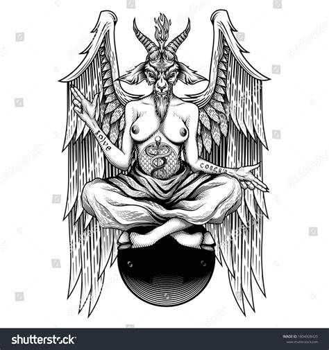 Baphomet Vector Illustration Engraving Technique Demon Stock Vector