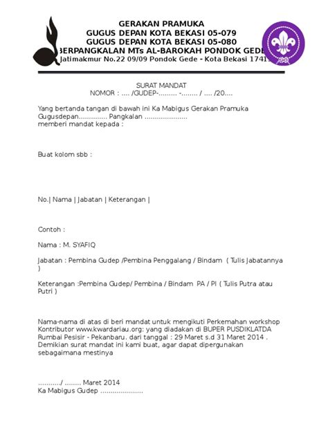 Contoh Surat Mandat Pramuka