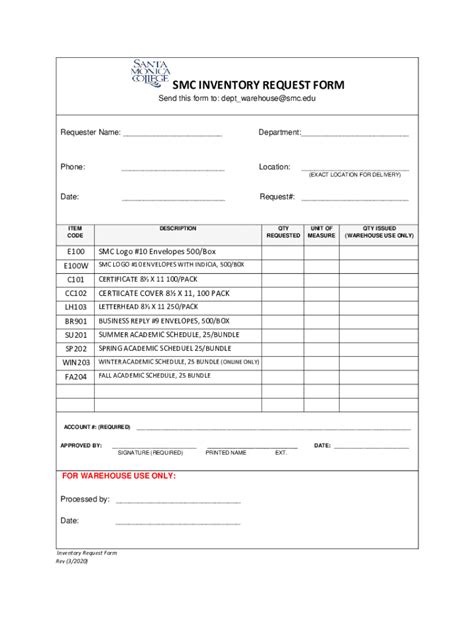 Fillable Online SMC INVENTORY REQUEST FORM Fax Email Print PdfFiller