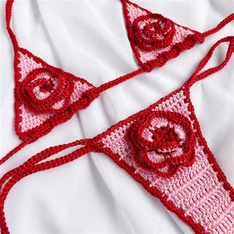 Crochet Extreme Micro Bikini Handmade Flower Bikini Micro Extreme