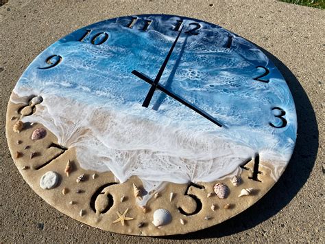 24 Ocean Clock Beach Themed Large Beachy Resin Art Etsy