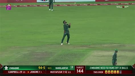 14 6 Mustafizur Rahman To Luke Jongwe WICKET Caught BAN Vs ZIM 4th