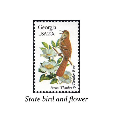 Five 20c Georgia State Bird And Flower Stamps Vintage Unused Us Postage