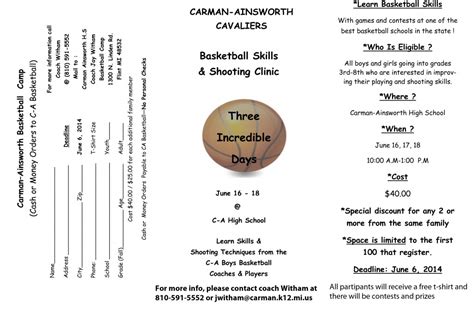 Cahs Basketball Skills And Shooting Clinic Carman Ainsworth