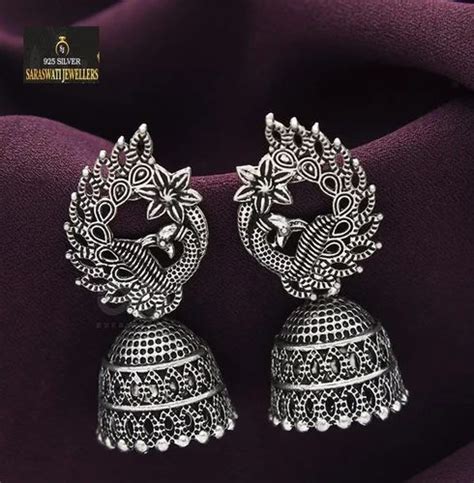 Women Grey 92 5 Sterling Silver Jhumka Earrings 12g At 12000 Pair In