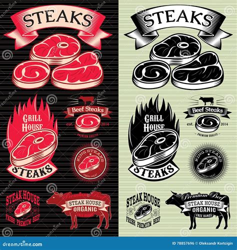 Set Of Vector Steak Template For Grilling Barbecue Menu Stock Vector