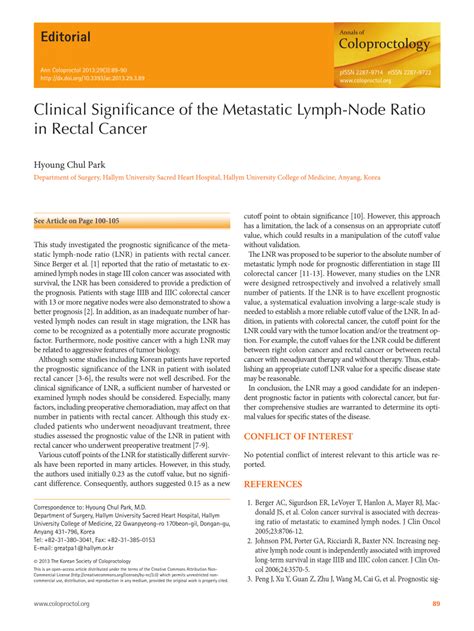 Pdf Clinical Significance Of The Metastatic Lymph Node Ratio In