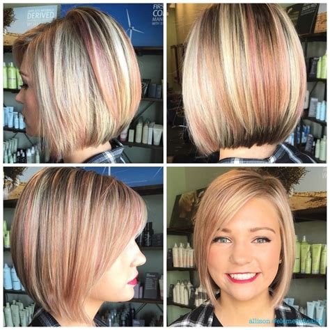 Rose Gold Pink Dimensional Blonde Bob Cute Hairstyles For Medium Hair