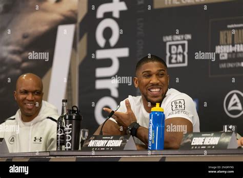 Boxer Anthony Joshua With Trainer Derrick James At A Press Conf In