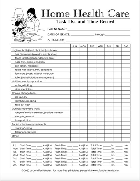 Free Printable Home Health Care Chart Home Health Aide Home Health