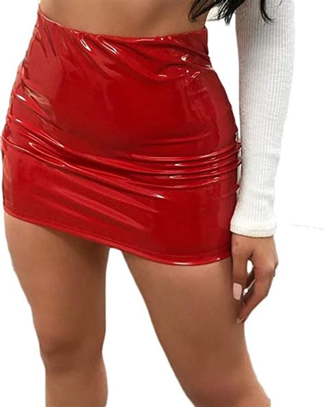 Acrawnni Women Leather Bodycon Sexy Mini Pencil Skirt Pu Latex High