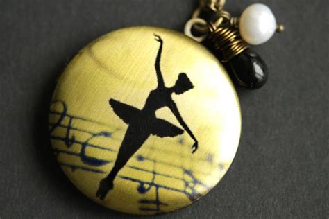 Ballerina Locket Necklace Ballet Necklace With Black Teardrop And