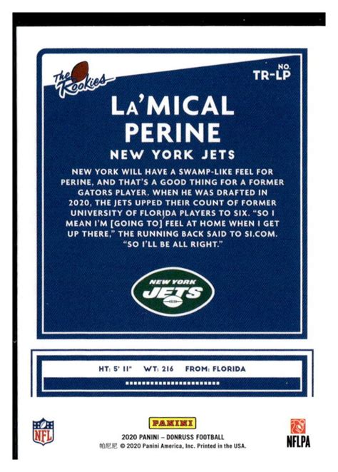 La Mical Perine Panini Donruss The Rookies Insert Rc Jets Tr Lp