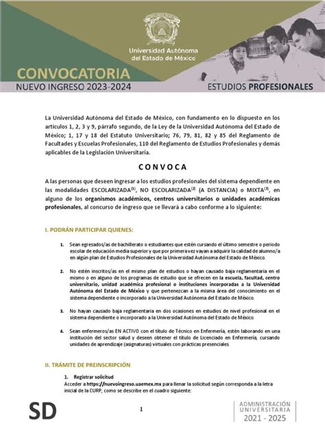 Convocatoria Uaemex Nivel Superior Licenciatura E Ingenier A