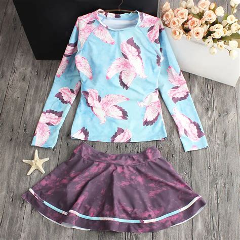 Long Sleeve Women Swimwear Dress Sexy Push Up Swimsuit Print Bikini Set Padded Bathing Suit