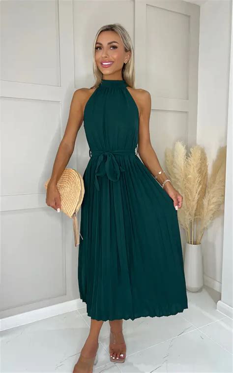 Emerald Green Halterneck Cold Shoulder Midi Dress Silkfred Us