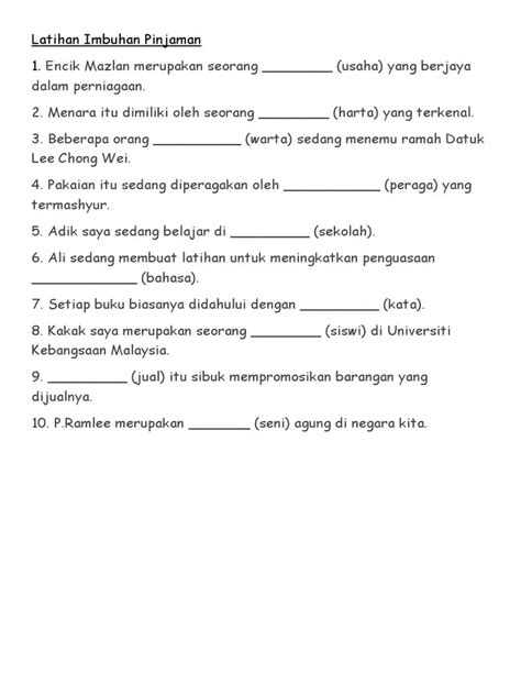 Imbuhan Pinjaman Tahun 5 Bahagian Atas Bina Ayat Perkataan Berimbuhan