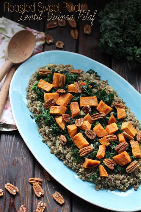 Sweet Potato Lentil Quinoa Pilaf Vegan Roasted Sweet Potatoes