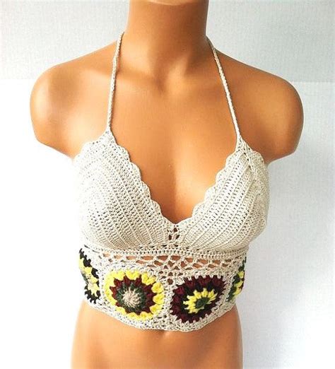 Natural Vikni Crochet Festival Flower Top Hippie Crochet Crop Top On