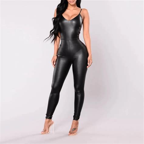 Sexy Club Jumpsuit Women Pu Leather Jumpsuit Faux Leather Etsy