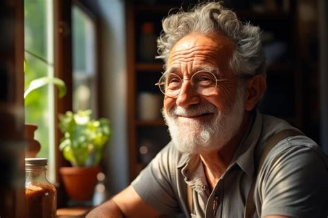 Premium Photo Man With White Beard And Glasses Sitting At Table