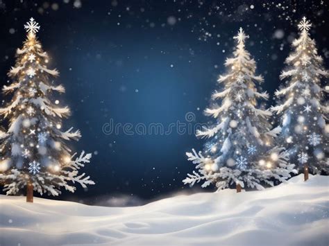 Snow-Kissed Splendor: Christmas Trees Amidst Border Snowflakes Stock ...
