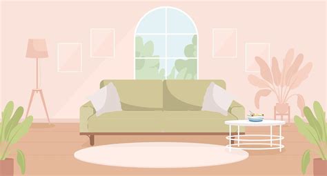 Sage Green And Pink Contemporary Living Room Flat Color Vector