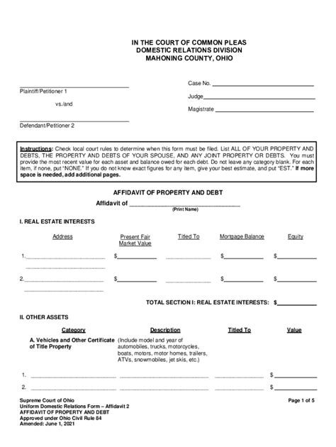 Fillable Online Uniform Domestic Relations Form Affidavit 2 Affidavit