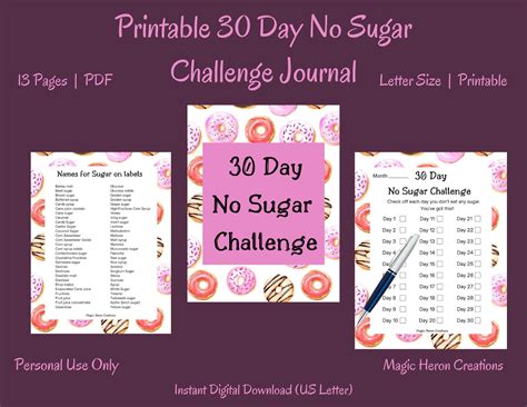 30 Day No Sugar Challenge Journal Printable Checklist Etsy