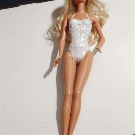 Barbie Doll Attached White Costume To Body Blonde Hair No With