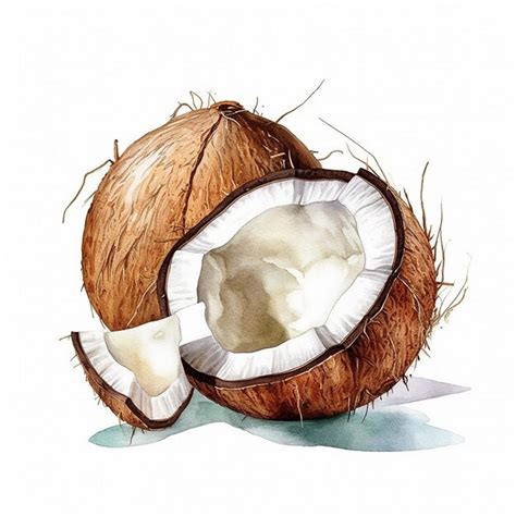 Premium Photo Coconut Hand Drawn Watercolor On A White Background