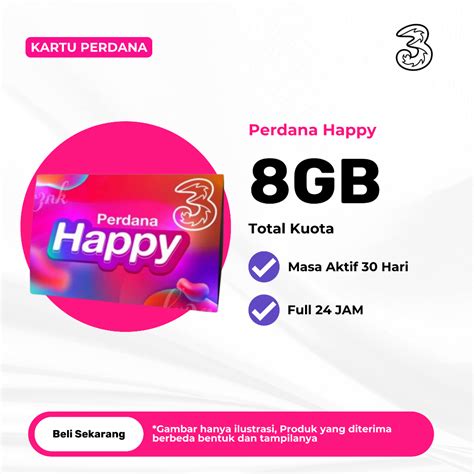 Jual Kartu Perdana Tri Happy 8GB 30 Hari 24 JAM Kartu Perdana Three