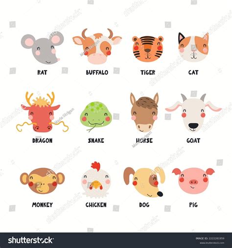 Twelve Animals Vietnamese Zodiac Cute Cartoon Stock Vector (Royalty ...