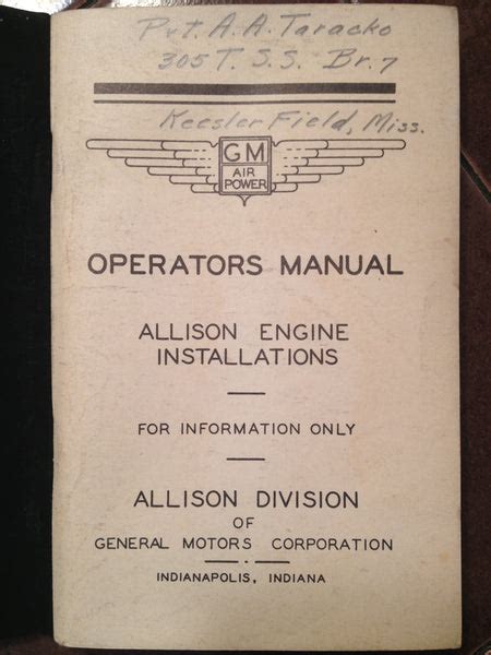 Original Allison V 1710 And V 3420 Engine Operators Manual Gs Plane Stuff