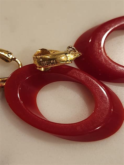 Rare Find Vintage Trifari Red Lucite Dangle Earrings Etsy