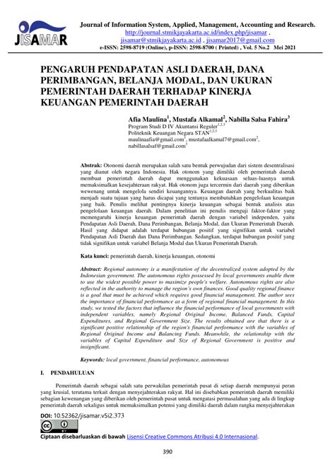 Pdf Pengaruh Pendapatan Asli Daerah Dana Perimbangan Belanja Modal