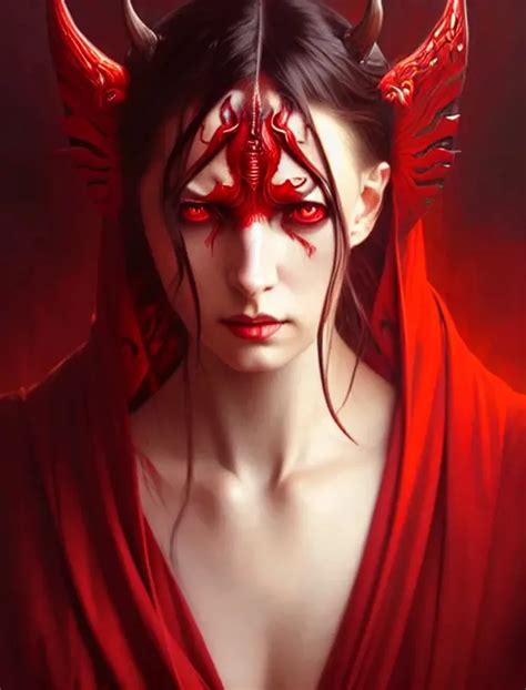 Portrait Of A Female Satan Red Eyes Face Dark Fan Openart