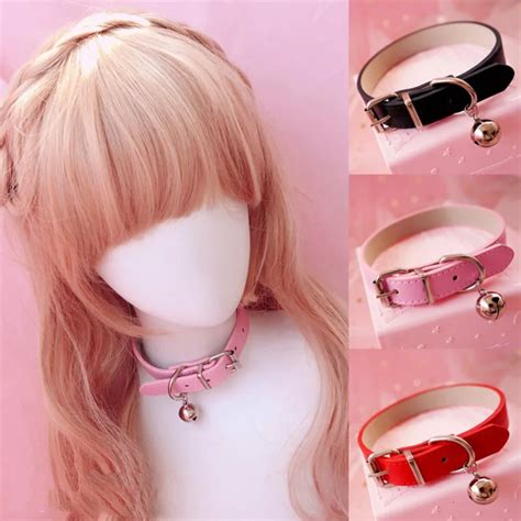 Zoete Pu Lederen Kleine Bell Choker Ketting Punk Stijl Vrouwelijke