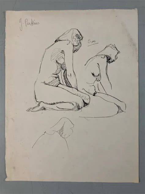 Very Nice Drawing Ink Naked Woman Signed Perkins Erotic To