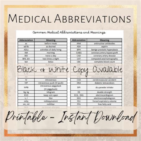 Common Medical Abbreviations And Meanings Cheat Sheet Etsy