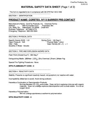 Fillable Online Coretex Products Inc Material Safety Data Sheet